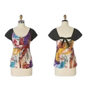Ric Rac Anthropologie Anthro Womens Blouse Top Multi Color XS Floral Print Tie